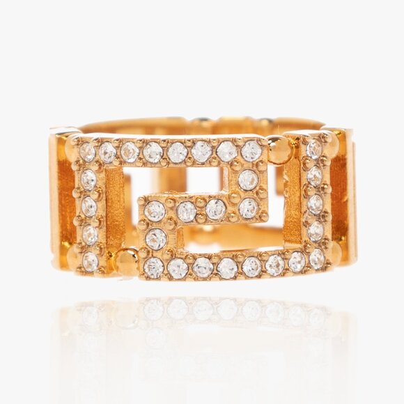 Versace Gold Color Metal & Strass Ring Sz 25 - Picture 1 of 5